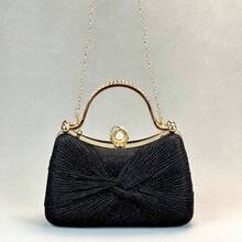 Elegant Romantic Bow Decor Rhinestone Box Clutch Bag, Wedding Party Handbag With Shoulder Strap - Black - View 5