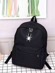 Mochila de gran capacidad multifuncional de unicolor minimalista para estudiantes; Bolsa de regreso a la escuela; Mochila de araña - Negro - Ver 5