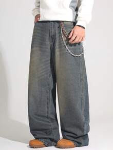 1 chiếc quần jeans ống rộng dáng suông, đa năng, phong cách vintage, hiệu Justice Brother dành cho cặp đôi. - Rửa tối - Xem 3