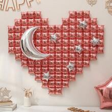 1 Set Of 8pcs Eid Mubarak Oversized Heart Shaped Foil Balloons, Moon & Star Party Decorations - Multicolor - View 8