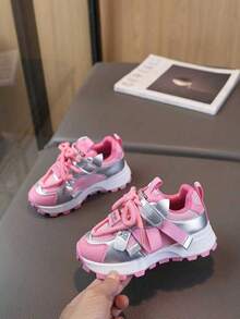 1 Pair Girls' Fashion Sports Casual Shoes, Breathable & Versatile - Pink - View 3
