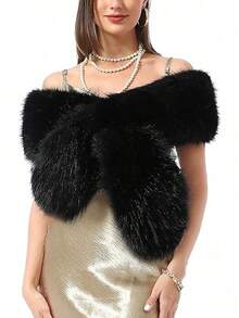 Women's Fluffy Collar Scarf Shawl, Warm For Cold Winter, Suitable For Weddings, Parties, Solid Color, Faux Fur, Elegant & Fashionable, Autumn/Winter, Holiday Gift