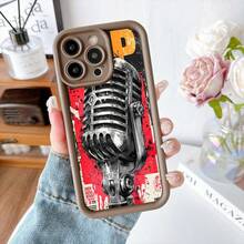 Cubierta de teléfono con diseño de micrófono vintage rojo y negro para iPhone 14 Pro Max estilo rock and roll ideal para músicos y amantes de la música - Café integral - Ver 7