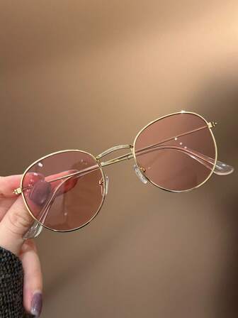 1 buc. Ochelari de soare retro rotundi de înaltă calitate cu ramă metalică, lentilă roz, pentru copii, potriviți pentru băieți și fete, pentru petreceri de sărbători, călătorii în aer liber, vacanțe la plajă, recuzită pentru fotografie și decorațiuni de zi cu zi.