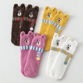 Cartoon Bear Plush Socks, Adorable Animal Patterns For Winter Warmth, Creative Christmas Holiday Gifts