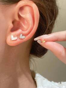 3pairs/Set Chic Individuality Delicate Heart-Shaped Rhinestone Earring Sets ,Casual Versatile Sporty Outdoor Earrings, For Women&Teen Wedding Banquet Prom Dating Gifts Summer Vacation Travel Music Festivals ,Suitable For Holiday Wear ,Mother's Day Gift - 黃金 - 查看 2