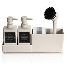 Kitchen Soap Dispenser Set With Sponge Holder And Brush For Sink Rack Hand Soap And Dish Soap Dispensers Beige - Beige - View 1