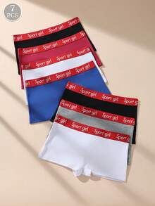 7 piezas de bragas de algodón puro para mujer, con cintura no enrollable, banda elástica con letras, ropa interior de algodón con estilo deportivo - Multicolor - Ver 2