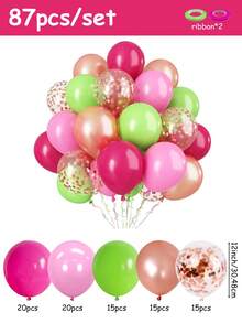 12 Inch Tropical Party Green Pink Balloons, Set Of 31/56/87/122, Green, Rose Red,Aluminum Foil Confetti Balloons, Suitable For Hawaiian Hula Dance Theme, Flamingo Theme Birthday, Babyparty, Wedding Anniversary, Graduation, Baptism Party Decoration - Rose Pink, Light Green, Rose Gold - View 12