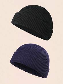 2 chiếc mũ len beanie trơn màu thời trang dành cho nam, mũ len ấm áp thường ngày phù hợp với trang phục mùa thu/đông, quần áo mùa đông - 2 chiếc - Xem 15
