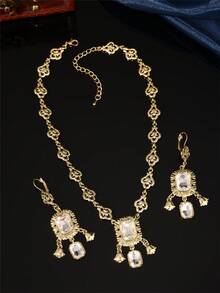 1 Set Vintage Palace Style Elegant Women Jewelry Set, Necklace Earrings With Artificial Gemstones And Pendant, Ideal Gift For Women On Festivals And Parties