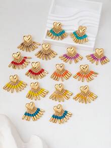 1 Đôi bông tai tua rua hình trái tim cổ điển thời trang cá nhân hóa, phong cách tối giản đa năng cao cấp dùng hàng ngày - Màu tím - Xem 3