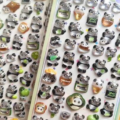 Pegatinas con relieve de bebé panda adorable, pegatinas decorativas 3D de dibujos animados encantadoras para niños