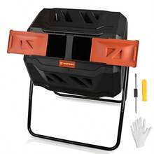 KOZYARD 160L Garden Composting Tumbler Dual Chamber Compost Bin Rotating Recycle Waste Garden Outdoor High Volume Composter Fast Composting 360 Degree Rotating W 2 Sliding Doors - Black - View 1