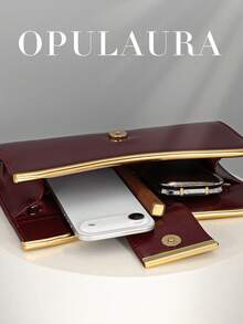 Túi cầm tay OpulAura dành cho nữ, Túi xách da PU màu đỏ tía - Túi xách đeo vai dạng xích thanh lịch dành cho nữ, Phù hợp cho những dịp thường ngày hoặc trang trọng, Túi đeo chéo buổi tối | Túi cầm tay hiện đại | Túi có khóa từ - Màu Đỏ Sâu - Xem 3