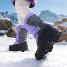 Kids Snow Boots Water-Repellent Mid-Calf Cold Weather Boots For Toddlers To Big Kids - 淺灰紫 - 查看 9