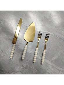 Custom Stainless Steel Cake Knife, Ceramic Pearl Handle Cake Cutter Set, Stainless Steel Round Blade, Chopping Shovel, Anniversary Christmas Gift 2 Pieces Set, Suitable For Weddings, Birthdays, Anniversaries, Graduations, Bachelorette Parties, Wedding Souvenirs - Multicolor - View 25