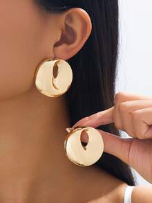 一对不对称几何超大球形金属质感耳钉 - 金黃色 - 查看 1