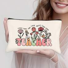 Preppy Style 1/5/10-Pack Canvas Cosmetic Cases For Teachers – Portable Zippered Pouches For Makeup, Stationery, Jewelry Storage – Teacher Life & Survival Kit Printed Designs – Hand-Washable, Multi-Purpose Gift Bags For School, Home – Ideal For Teacher Appreciation, Back To School, Graduation, Thanksgiving, Christmas Gifts Makeup Bag Make Up Bag Makeup Pouch Cosmetic Bag Toiletry Bag Wash Bag Travel Essential Cruise Essentials Vacation Essentials For Men Women - Beige - View 42