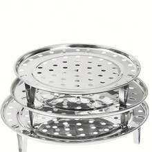 Stainless Steel Steamer Rack, Universal Round Steamer Insert, Suitable For Pressure Cooker, Kitchen Steamer Plate Stand, Comes With Unpowered Rack Accessories, Suitable For Household Kitchen Utensils - Silver - View 1