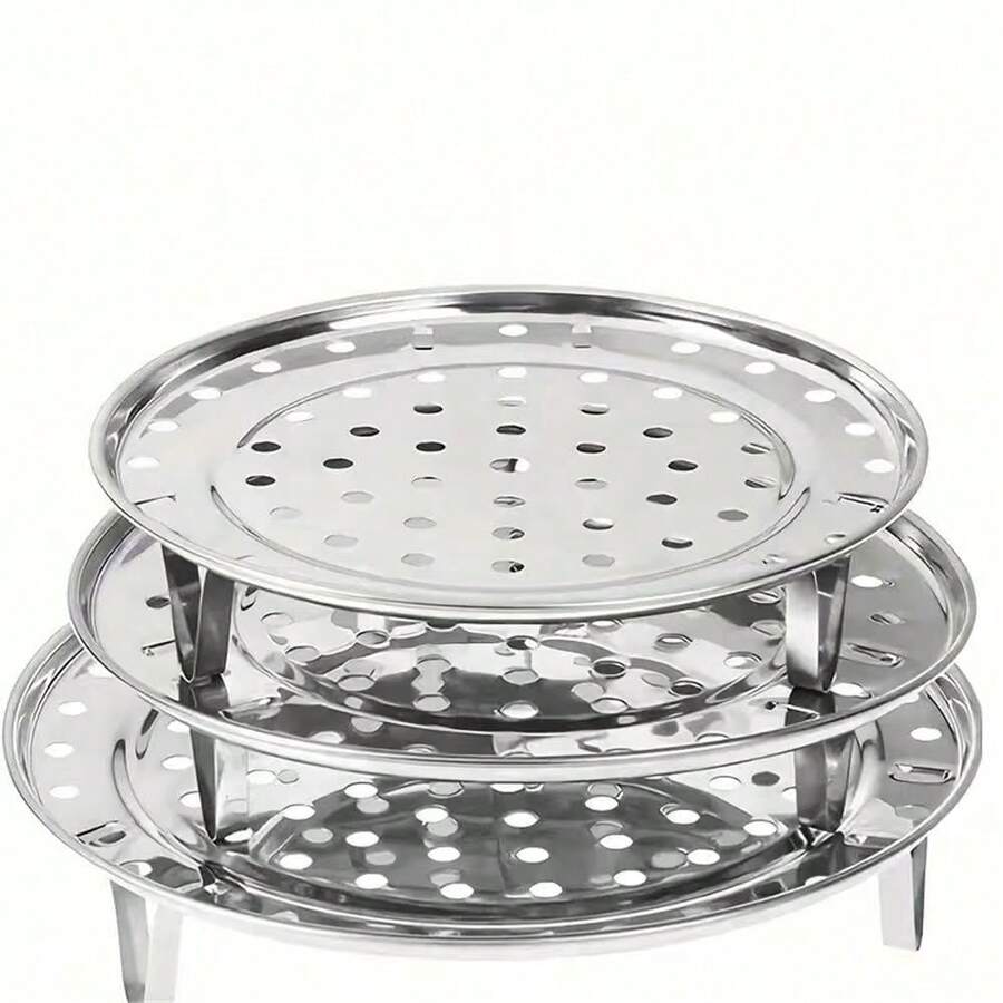 Stainless Steel Steamer Rack, Universal Round Steamer Insert, Suitable For Pressure Cooker, Kitchen Steamer Plate Stand, Comes With Unpowered Rack Accessories, Suitable For Household Kitchen Utensils - Silver - View 1