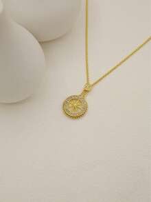 1pc Elegant Sparkling Crystal Octagonal Star Pendant Necklace, Long Sweater Chain, Suitable For Autumn/Winter, Graceful Jewelry Decor, Ideal Gift For Women