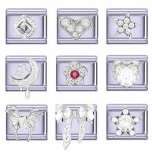 1pc Lavender Series DIY Modular Bracelet, Featuring Butterfly, Shell, Heart, Moon Elements, Rhinestone Design, Urban Casual Style, Essential For Christmas & Halloween, Autumn Tones, Local , Practical & Fashionable, Christmas Style, Charming Design, Stainless Steel Jewelry, Christmas Decor - M293579 M293580 - View 1