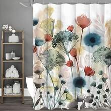 Elegant Watercolor Floral Shower Curtain, Polyester Knit Fabric With Water-Resistant, Fog-Proof Features, Machine Washable With Hooks, Decorative All-Season Bathroom Curtain With Flower Pattern Design - Multicolor - View 2