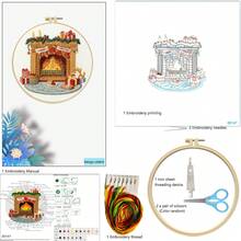 Christmas Embroidery Craft Kit - DIY Handmade Embroidery Supplies, Printed Pattern, Embroidery Floss, Needles, Complete Set For Christmas Tree Ornament, Christmas Gift