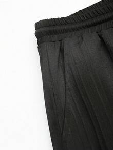 Men's Casual Summer Set, Striped Short-Sleeve Button-Down Shirt & Elastic Waist Pants - Negro profundo - Ver 4