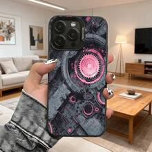 Cubierta de teléfono con diseño futurista negro con detalles en rosa y patrones mecánicos para uso diario en interiores Aplicable a teléfonos Apple y Galaxy. - Negro - Ver 1