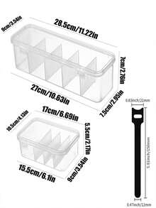 1 High-Capacity Cable Management Box With Lid + 5 Cable Ties, 4/5 Compartments - A Space-Saving Desktop Storage Solution For Offices And Homes, Made Of Durable Plastic, Suitable For Office Organization And Everyday Home Storage, With Storage Baskets - A Compact Cable And Charger Storage Solution For Home Offices, Double-Layer Design With Adjustable Compartments, Lightweight Plastic Construction, Desktop Storage Organization. - Multicolor - View 2