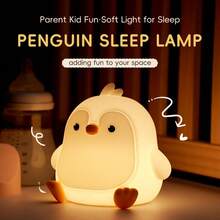 Penguin Bedside Lamp - Adjustable Brightness And Color, Soft Silicone Touch Control Rechargeable Lamp, Suitable For Bedroom Sleep And Fun Gift - Penguin Patting Light (Gray) - View 3