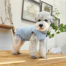 1件浅蓝色无袖狗狗T恤，透气宠物背心套装，适合外出穿着，防骚扰狗狗服装 - 淺藍色 - 查看 3