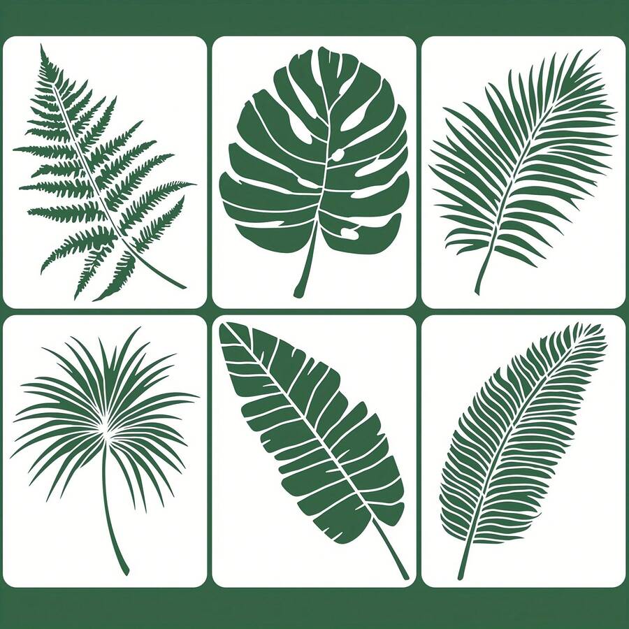 6 قطع قوالب أوراق كبيرة للرسم على الجدران 16 * 12 بوصة قوالب نباتية أوراق النخيل قوالب جدارية أوراق استوائية قوالب بلاستيكية قوالب رسم فني لديكور جدران المنزل