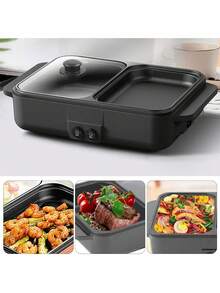 Electric Pot With Adjustable Temperature Grill, Non-Stick Inner Pot, Smokeless Cooking, Perfect For Gatherings With Friends At Home Or In The Student Residence. - Black - View 3