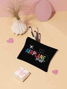 Sac cosmétique en canevas imprimée de grande capacité portable - Sac cosmétique multifonction, imprimé avec les lettres "Air Plane Stuff". Sac cosmétique sans goût, accessoires de voyage, cadeaux pour sœurs, meilleures amies, petites amies et collègues, porte-monnaie à la mode et sac divers, utilisé pour le sac cosmétique de retour à l'école, articles et cosmétiques Sac de rangement de fournitures scolaires, Sac à cosmétiques zippé portable pour femmes, Cadeaux de la Saint-Valentin - Multicolore - Voir 15