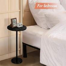 Round Side Table With Marble Base, Black Pedestal Drink Table For Small Spaces, Compact End Table For Sofa Couch Chair & Patio - Black-1 - View 8