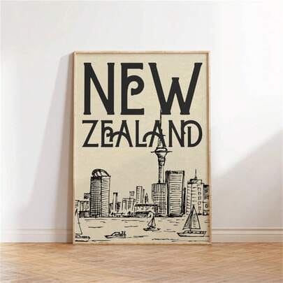 1 Pc Vintage New Zealand Cityscape Art Print, Bohemian Mid-Century Style, Fashion Poster, Wall Art, Wall Decor, Modern Minimalist Style Posters, Living Room And Room Decoration, Bathroom Decoration, Ideal Gift, No Frame