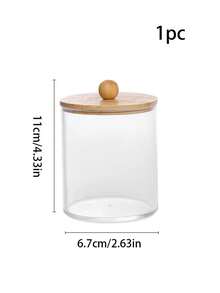 4pcs Accessories With Bamboo Cover Dispensor Holder For Swab, Round Pad, Dental Flosser, Etc. - 10oz Clear Plastic Dispensing Jars Packaging Set For Bathroom/Kitchen Vanity Storage Organizer
