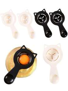 2/1pc Cat Shaped Egg Yolk Separator, Baking Dessert Egg White Egg Yolk Filter Strainer, Hollow Grooved, Multifunctional Plastic Measuring Spoon, Suitable For Baking, Cooking And Kitchen Use, Easy To Clean Kitchen Tool
