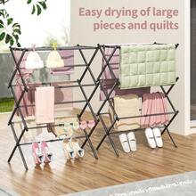 Perchero plegable de tres niveles, compacto y portátil, fácil de limpiar, apto para uso interior y exterior, ahorra espacio, imprescindible para el dormitorio. (52 x 37 x 105 cm, negro) - Colores mixtos - Ver 2