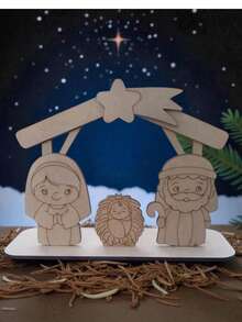 Nacimiento Figuras Desarmables Madera Mdf Belén Navidad Regalo Navideño Manualidad Manualidades Jesús María José Decoración - Marrón - Ver 5