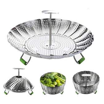 Steamer Basket,Generation Stainless Steel Vegetable Steamer With Extendable Handle For Cooking Food, Folding & Expandable Veggie Steam Insert, Fit Various Size