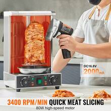 Cuchillo eléctrico para shawarma , cuchillo turco profesional con batería inalámbrica de 80 W, cortador de giroscopio comercial de acero inoxidable, cortador de carne para doner kebab con 2 cuchillas, Φ4"/100 mm, grosor ajustable de 0 a 8 mm - Negro - Ver 2