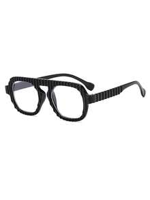 1 par de gafas casuales de moda retro con montura redonda de PC sólida y a rayas para hombres, sin receta - Negro - Ver 2