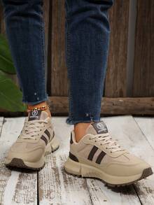 Women's Autumn New Fashion Lace-Up Retro Casual Sneakers, Versatile And Comfortable Chunky Sneakers - Brown - View 3