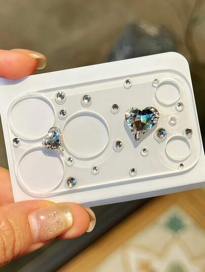 1pc Cute Y2K Shiny Heart Diamond Crystal Colorful Transparent Camera Lens Protector Film, Soft Clear Protective Case Compatible With Iphone 17 Pro Max/17 Pro