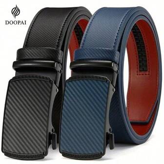  1 st DOOPAI herrbälte med automatiskt spänne i äkta läder, affärsbälte med bokstavsspänne, med presentask, alla hjärtans dag-present, max 112 cm, justerbar midja/135 cm