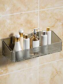 1pc Kids Bath Storage Rack, Drill-Free Installation, Hollow Bottom Bathroom Organizer Shelf